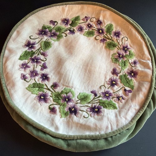 Vtg embroidered pansy pillow - vtg,